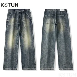 KSTUN Loose Jeans Men Baggy Pants Wide Leg Retro Blue Streetwear Men's Clothing Male Denim Trousers Cowboys Brand Jeans Homme