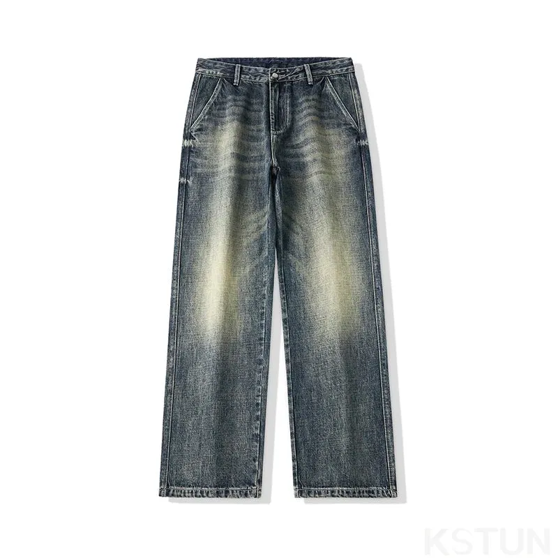KSTUN Loose Jeans Men Baggy Pants Wide Leg Retro Blue Streetwear Men's Clothing Male Denim Trousers Cowboys Brand Jeans Homme