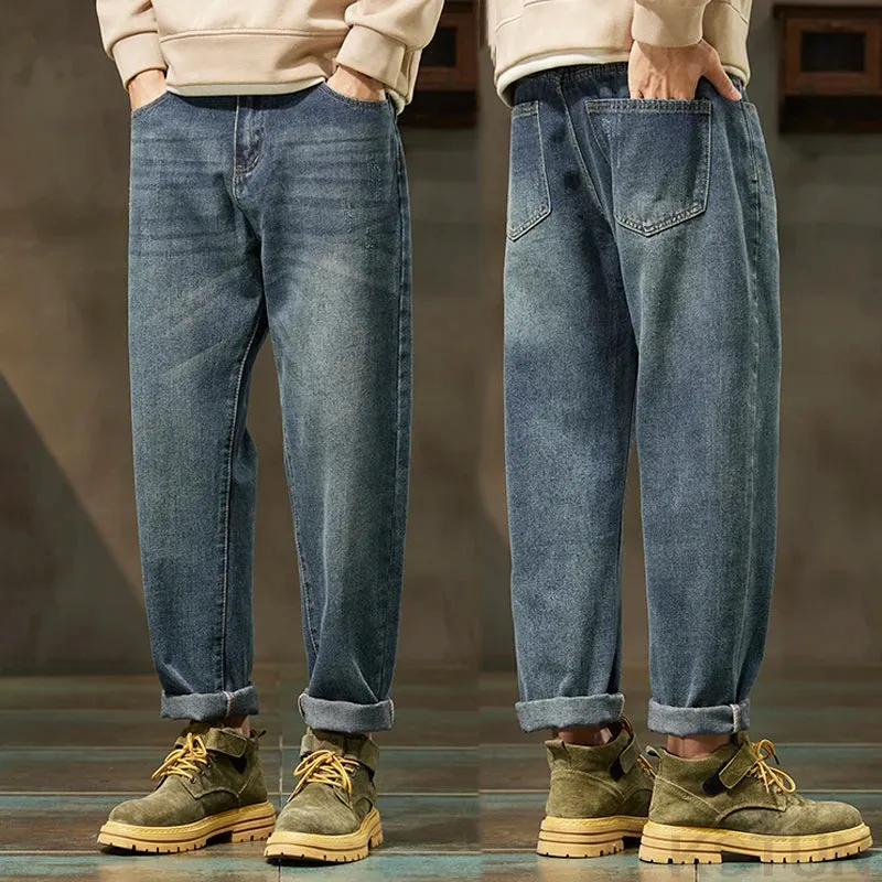 KSTUN Men's Jeans Harem Pants Loose Fitness Tapered Blue Denim Pants Scratched Streetwear Mens Clothing Trousers 2024 New Kpop