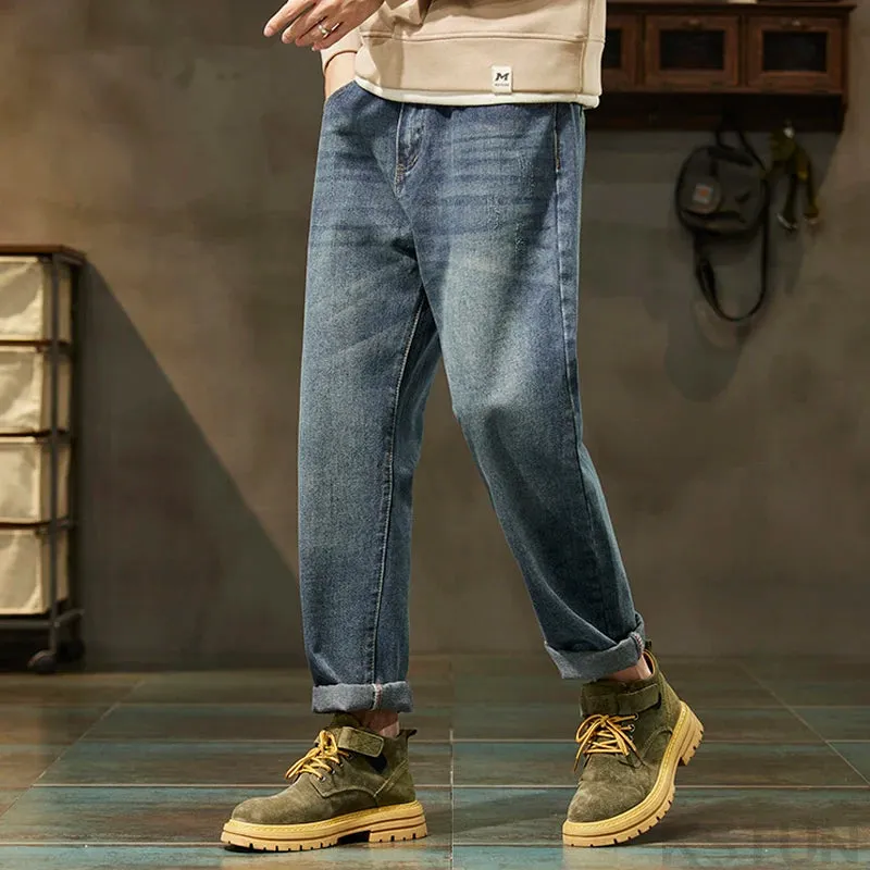 KSTUN Men's Jeans Harem Pants Loose Fitness Tapered Blue Denim Pants Scratched Streetwear Mens Clothing Trousers 2024 New Kpop