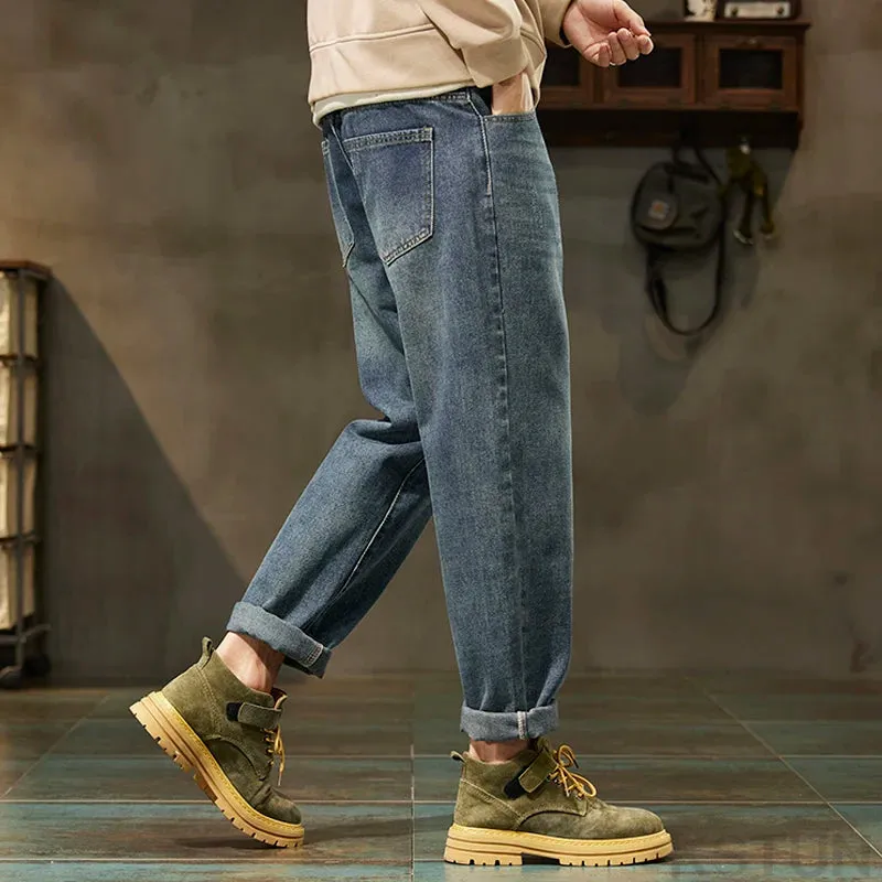 KSTUN Men's Jeans Harem Pants Loose Fitness Tapered Blue Denim Pants Scratched Streetwear Mens Clothing Trousers 2024 New Kpop