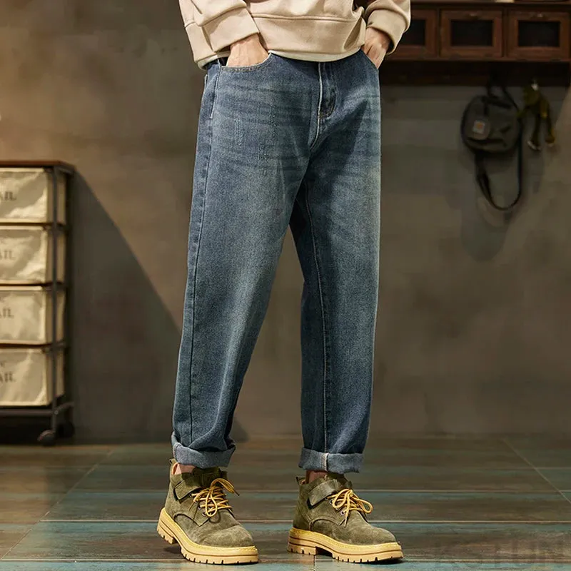 KSTUN Men's Jeans Harem Pants Loose Fitness Tapered Blue Denim Pants Scratched Streetwear Mens Clothing Trousers 2024 New Kpop