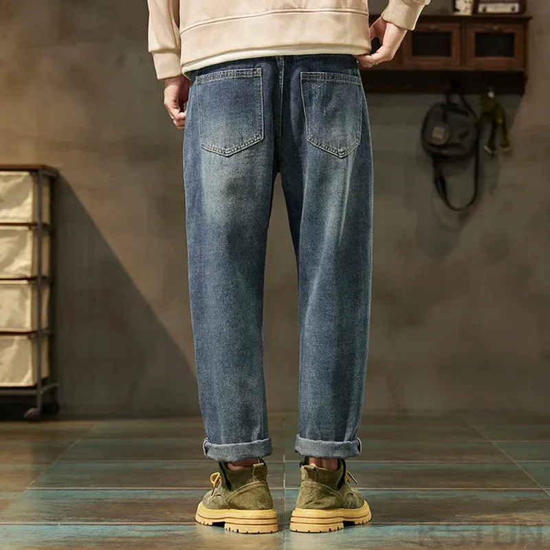 KSTUN Men's Jeans Harem Pants Loose Fitness Tapered Blue Denim Pants Scratched Streetwear Mens Clothing Trousers 2024 New Kpop