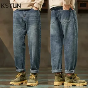 KSTUN Men's Jeans Harem Pants Loose Fitness Tapered Blue Denim Pants Scratched Streetwear Mens Clothing Trousers 2024 New Kpop
