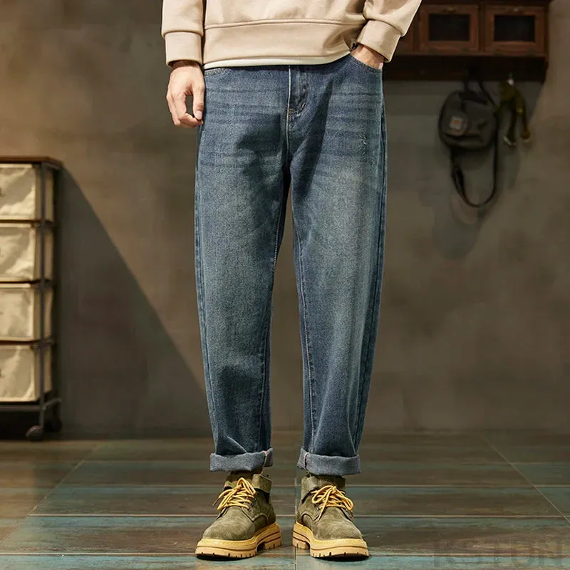KSTUN Men's Jeans Harem Pants Loose Fitness Tapered Blue Denim Pants Scratched Streetwear Mens Clothing Trousers 2024 New Kpop