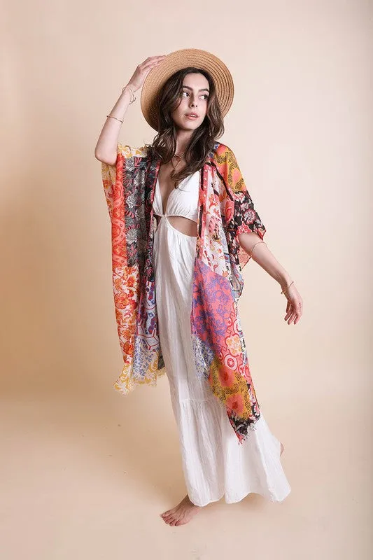 Leto Vibrant Boho Floral Patchwork Kimono
