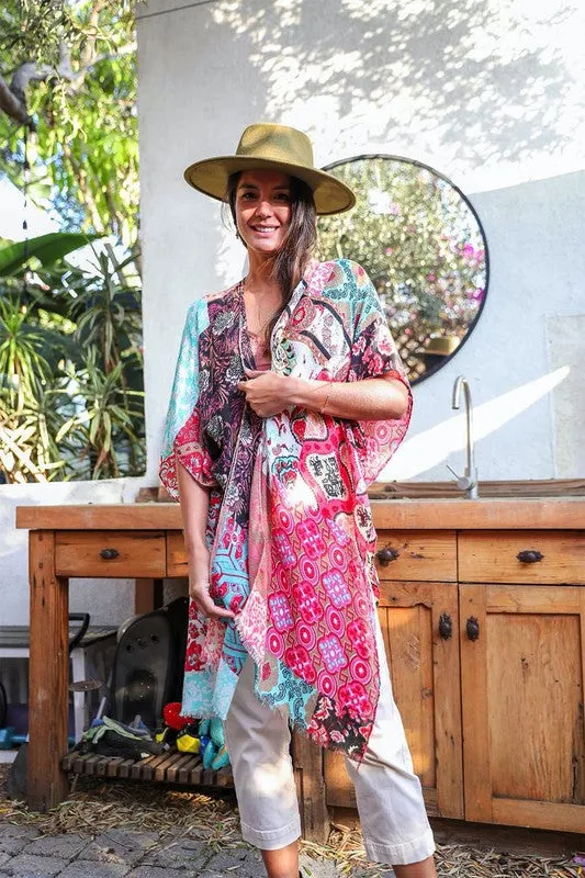 Leto Vibrant Boho Floral Patchwork Kimono