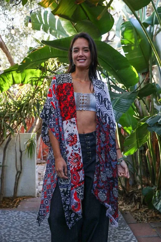 Leto Vibrant Boho Floral Patchwork Kimono