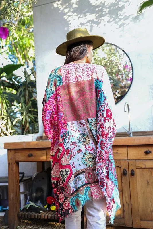 Leto Vibrant Boho Floral Patchwork Kimono