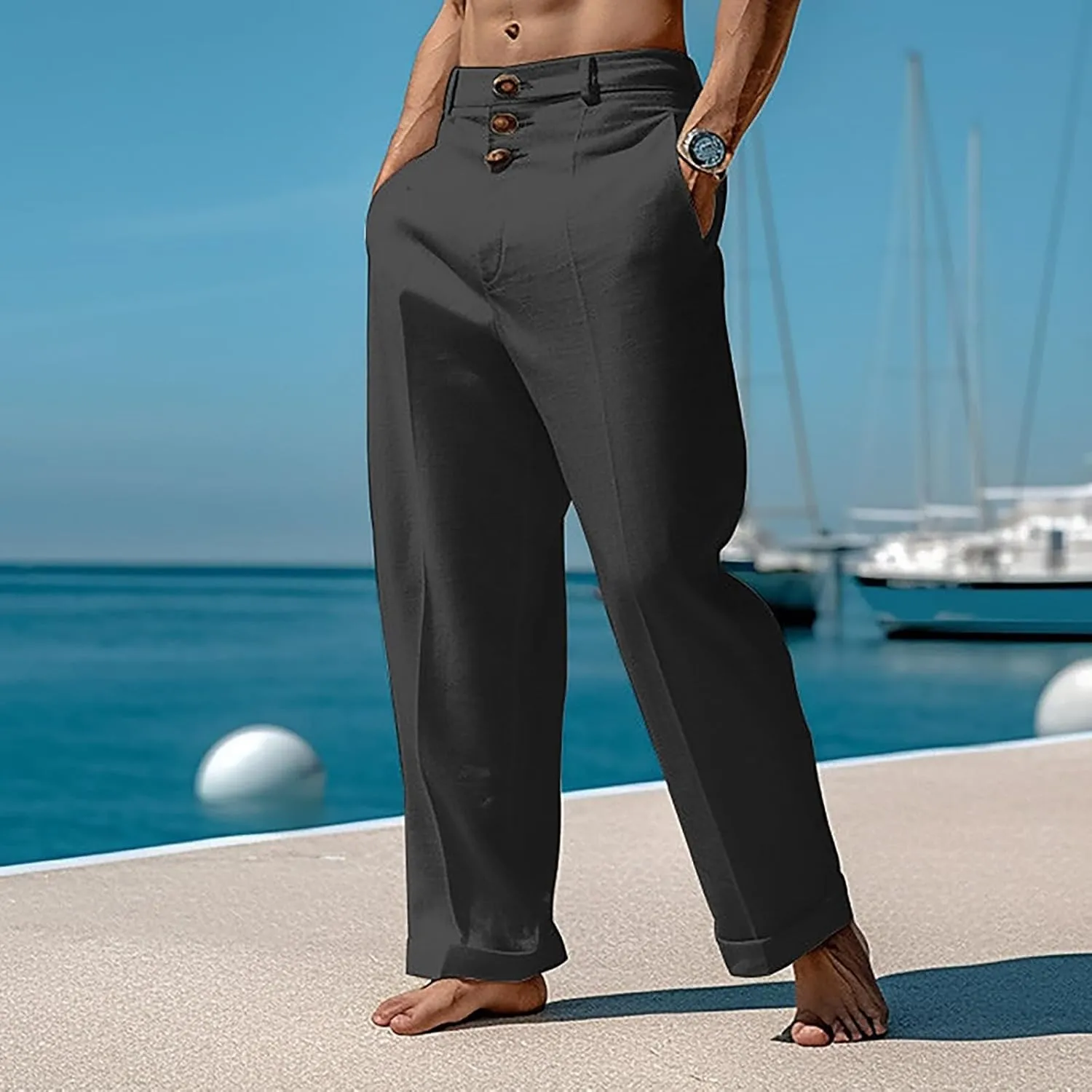Mens Casual Pants Summer Trendy Relaxed Fit Lightweight Comfy Beach Pant Lounge Vacation Travel Leisure Trousers 2025