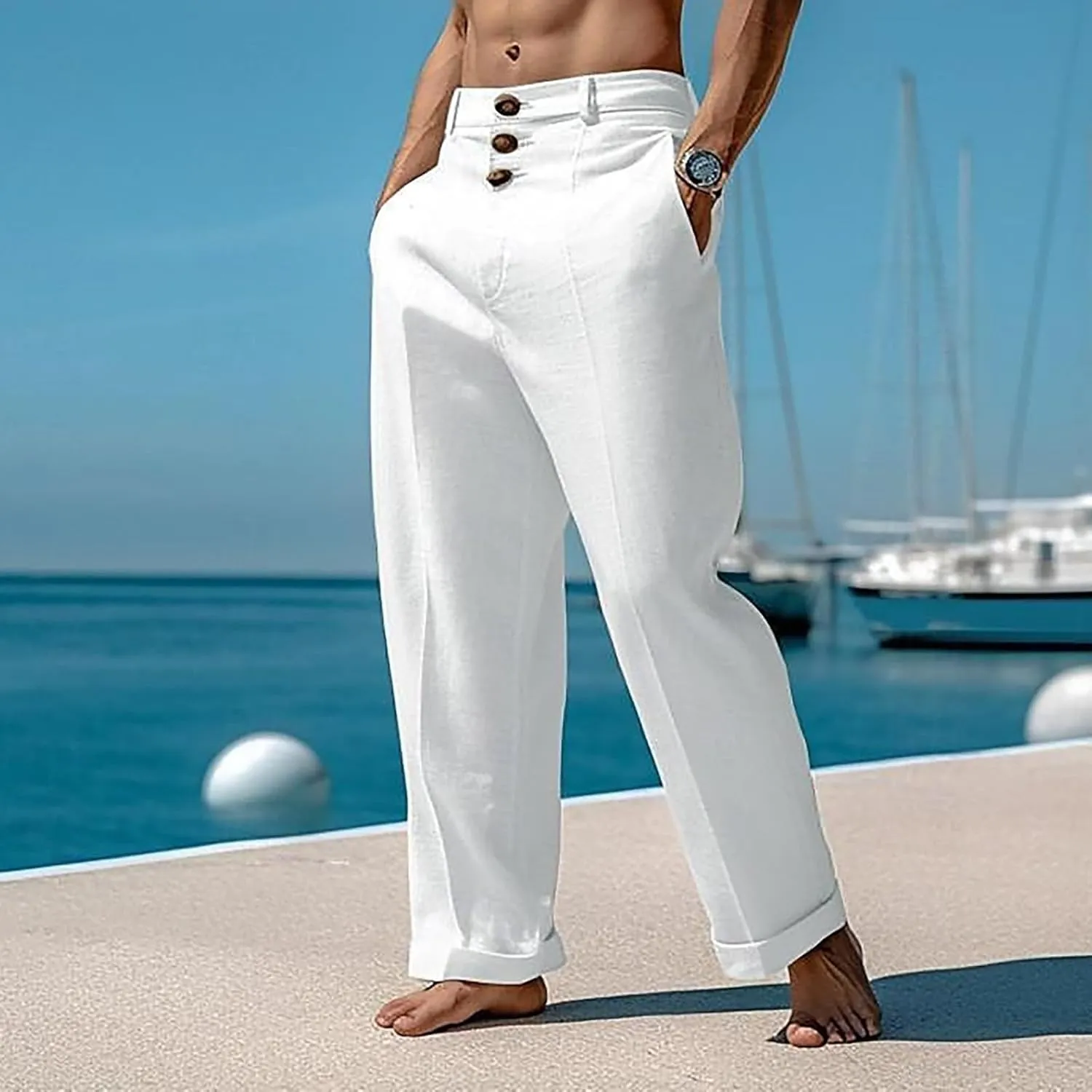 Mens Casual Pants Summer Trendy Relaxed Fit Lightweight Comfy Beach Pant Lounge Vacation Travel Leisure Trousers 2025