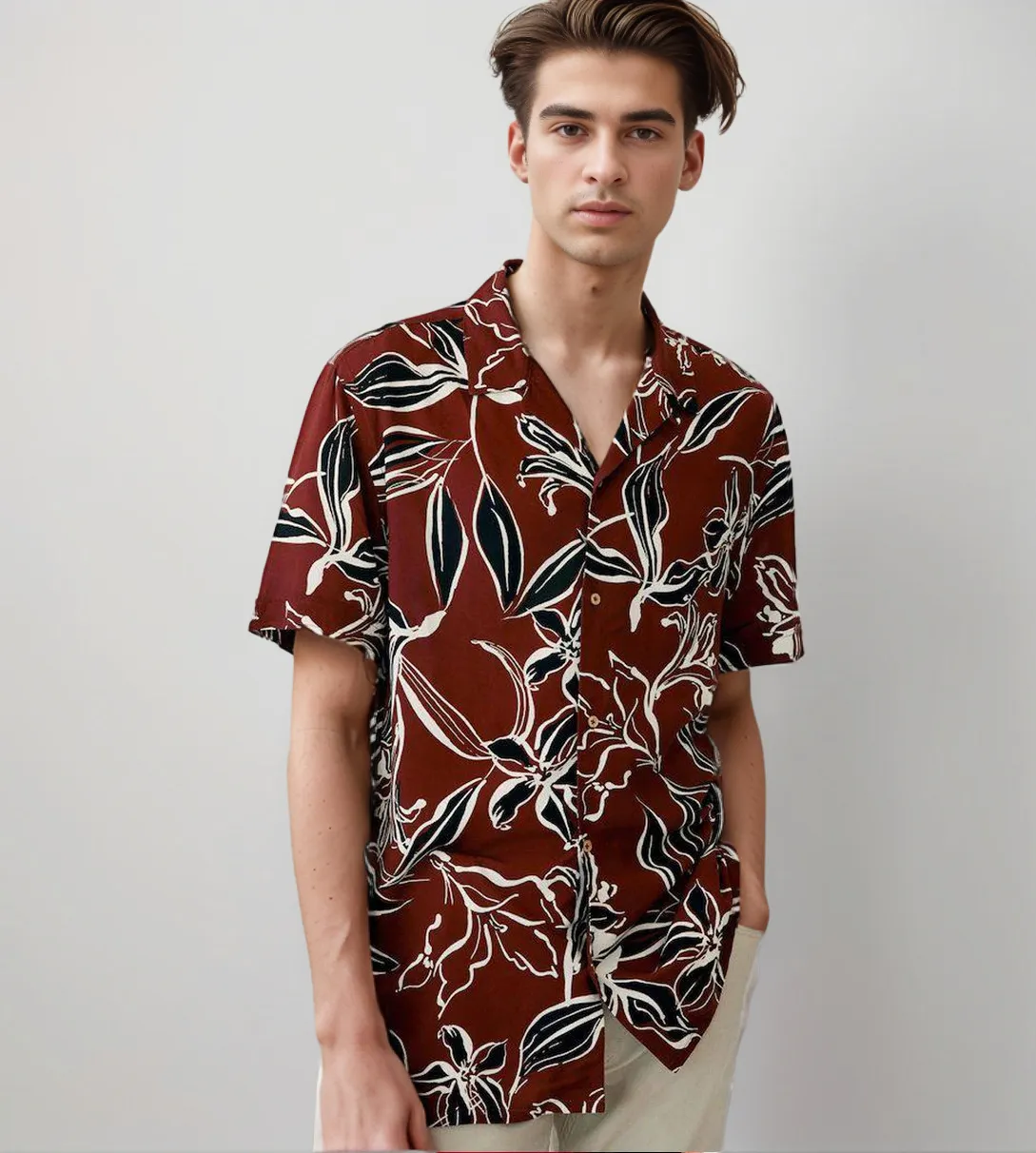 Men's Maroon Floral All Over Printed Oversized Shirt