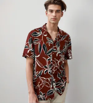 Men's Maroon Floral All Over Printed Oversized Shirt