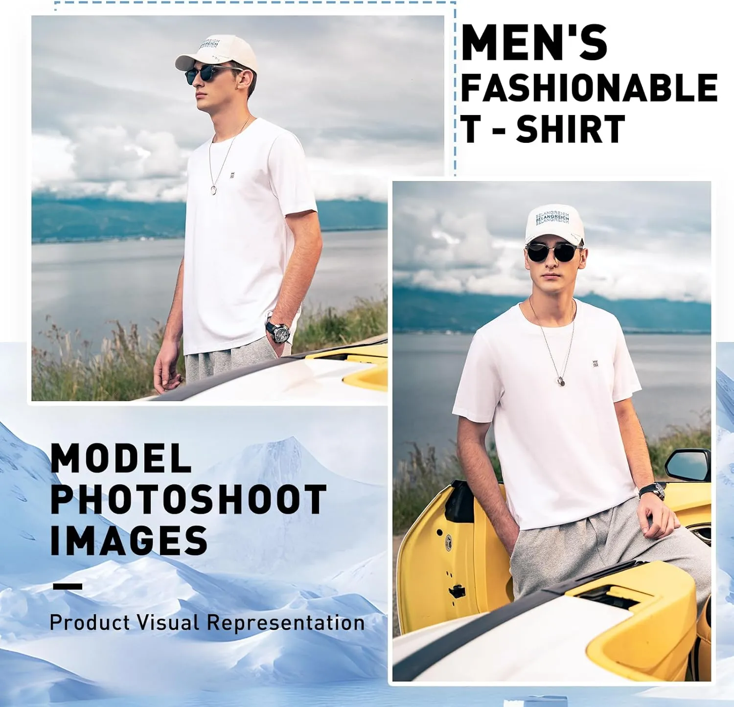 Men's Pure Cotton T-Shirt, Classic Round Neck Short Sleeved Top，Mens Crew Neck T Shirts