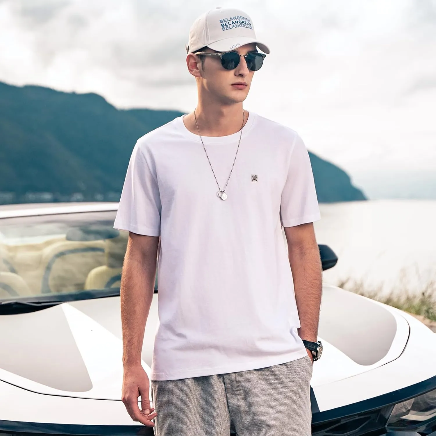 Men's Pure Cotton T-Shirt, Classic Round Neck Short Sleeved Top，Mens Crew Neck T Shirts