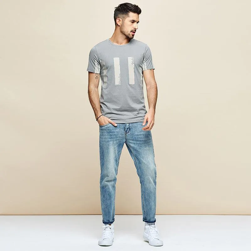 Men's simple printed round neck top