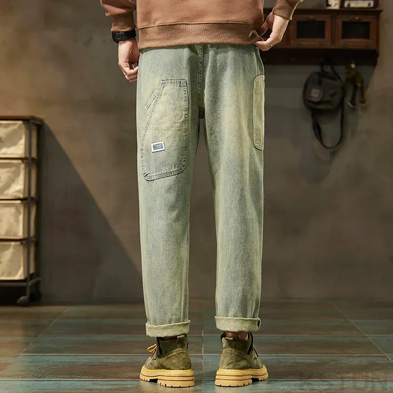Mens Vintage Jeans Men Loose Fit Baggy Harem Pants Men Tapered Patchwork Streetwear Casual Men's Clothing Trousers Cowboys 2024
