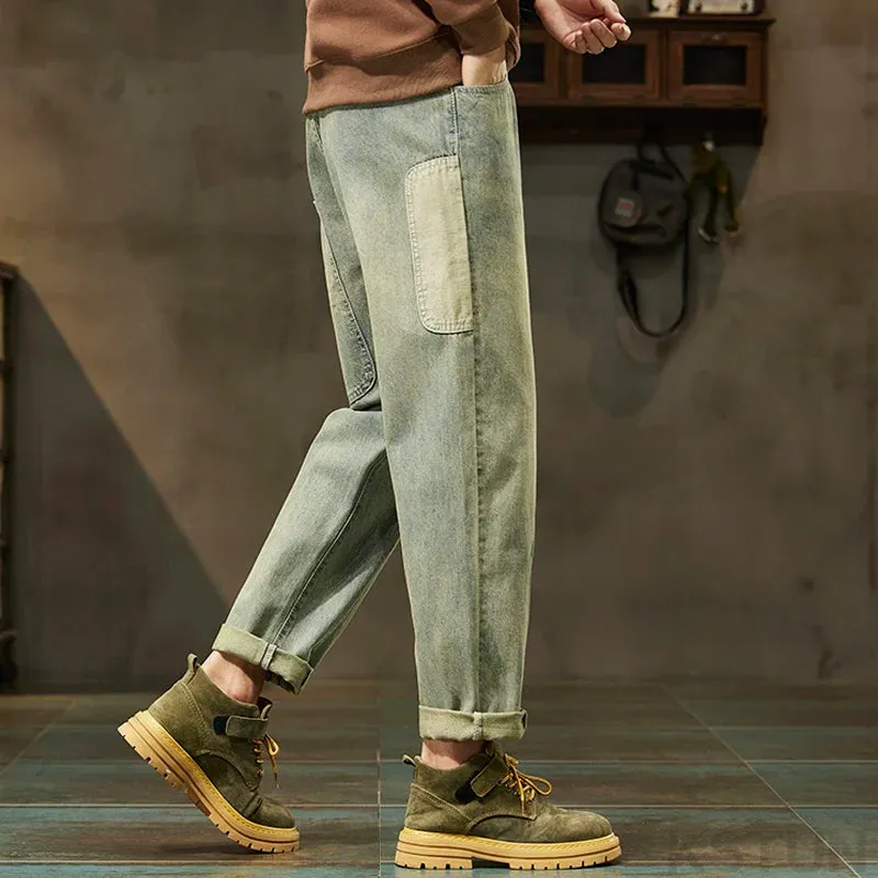 Mens Vintage Jeans Men Loose Fit Baggy Harem Pants Men Tapered Patchwork Streetwear Casual Men's Clothing Trousers Cowboys 2024