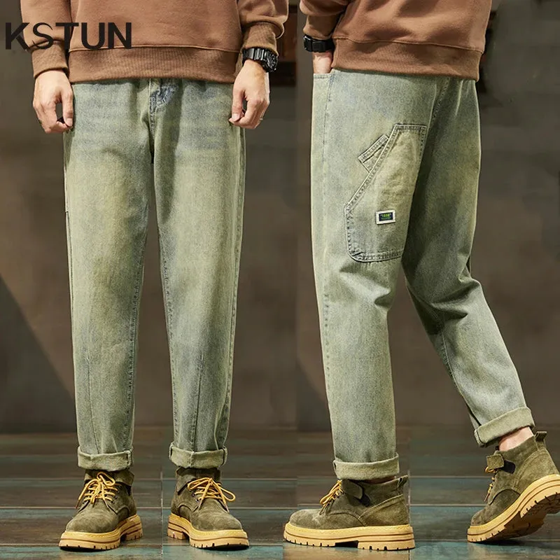 Mens Vintage Jeans Men Loose Fit Baggy Harem Pants Men Tapered Patchwork Streetwear Casual Men's Clothing Trousers Cowboys 2024