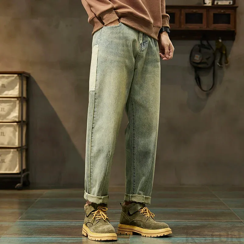 Mens Vintage Jeans Men Loose Fit Baggy Harem Pants Men Tapered Patchwork Streetwear Casual Men's Clothing Trousers Cowboys 2024