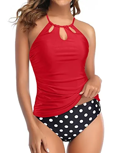 Mid Rise Ruched Tummy Control Swimsuits For Women-Red Dot