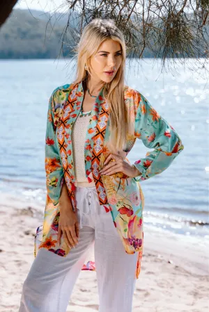 Multi Colour Turquoise Desert Bloom Kimono By Cienna