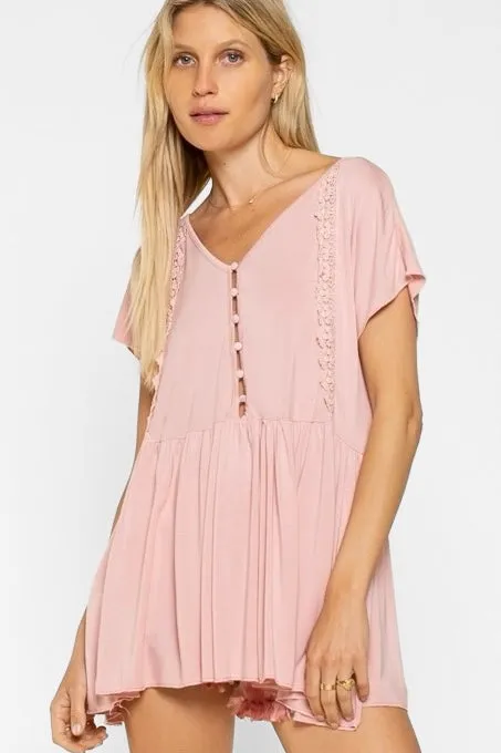 My Everyday Rayon Jersey Half Button Babydoll Tunic Top