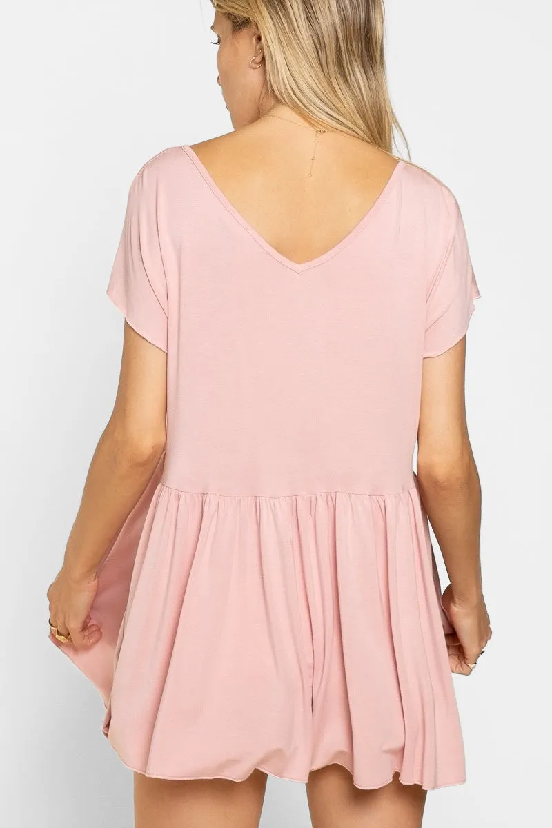 My Everyday Rayon Jersey Half Button Babydoll Tunic Top