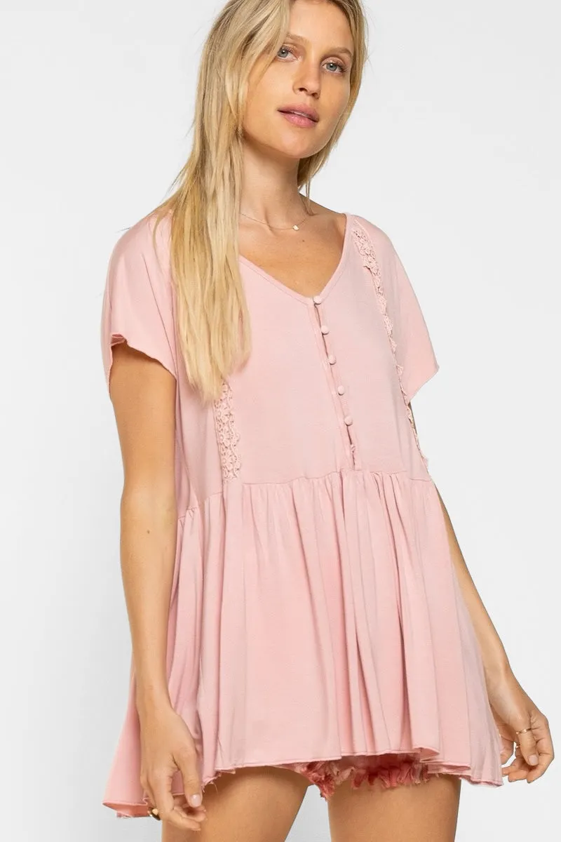 My Everyday Rayon Jersey Half Button Babydoll Tunic Top