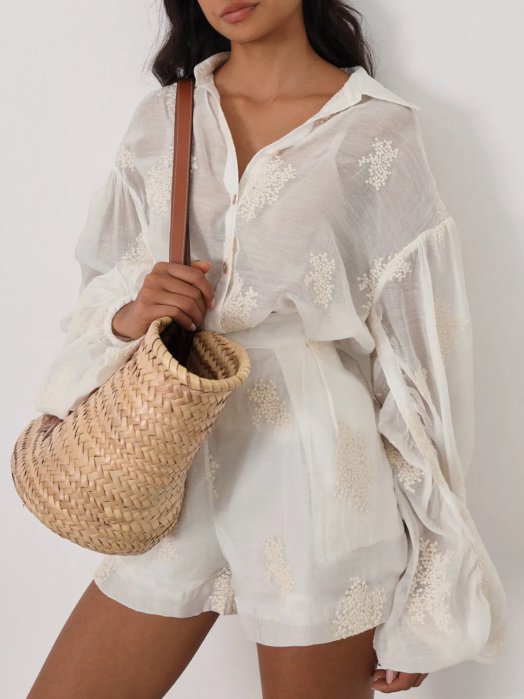 Nikki Embroidered Summer Day Shorts | Ivory