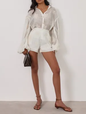Nikki Embroidered Summer Day Shorts | Ivory