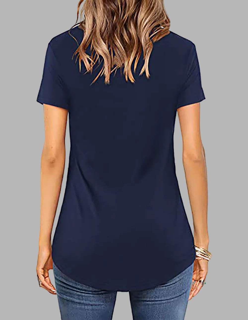 Plain Front Cross V-Neck Short Sleeve Loose T-Shirt
