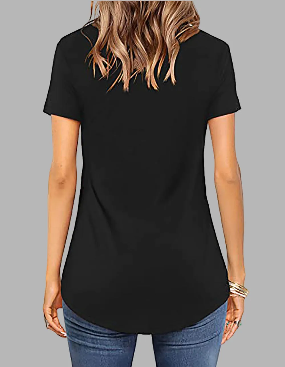 Plain Front Cross V-Neck Short Sleeve Loose T-Shirt