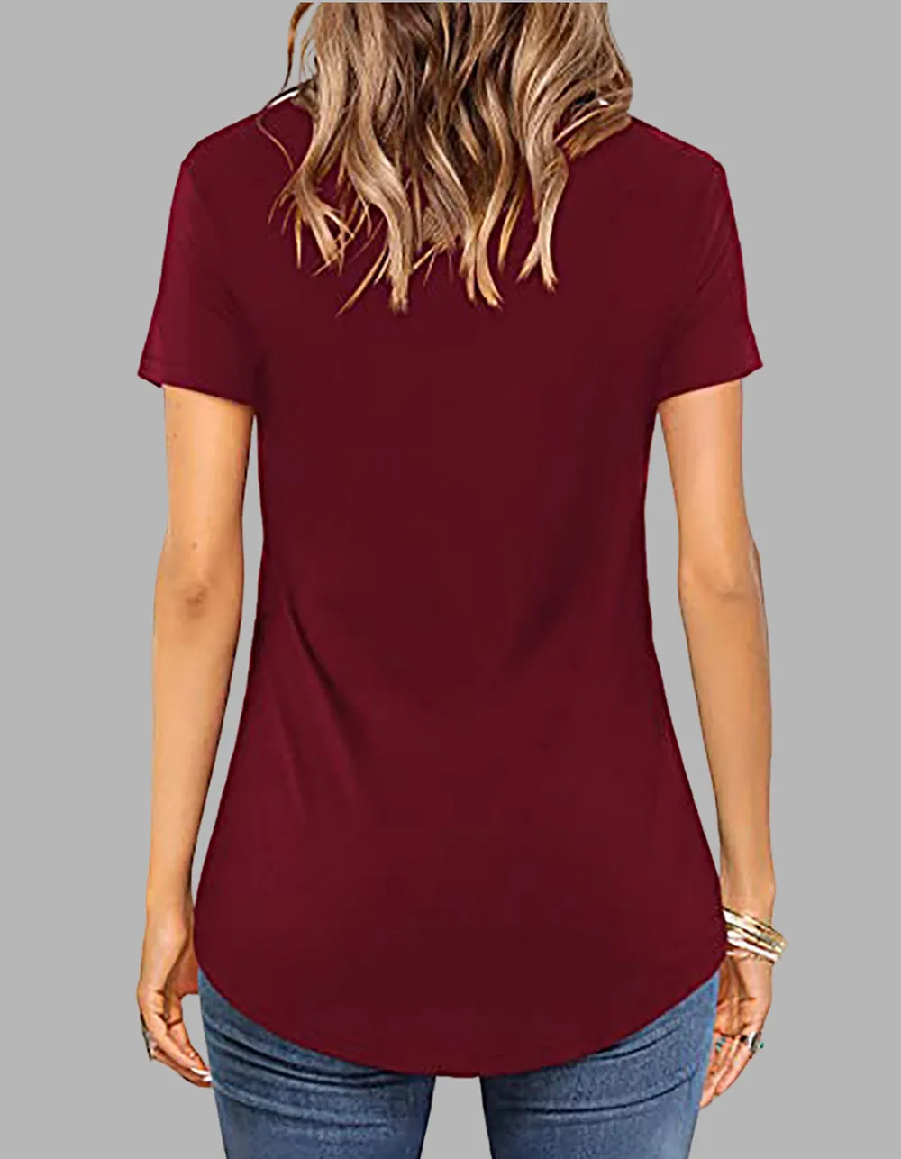 Plain Front Cross V-Neck Short Sleeve Loose T-Shirt