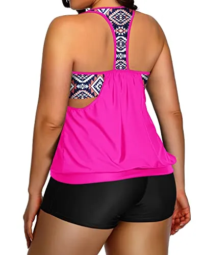 Plus Size Swimsuit With Tummy Control Effect And Loose Fit-Neon Pink