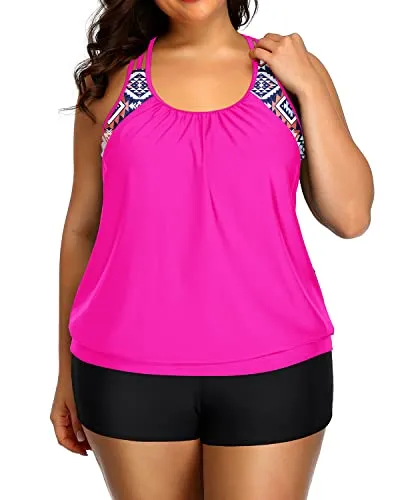 Plus Size Swimsuit With Tummy Control Effect And Loose Fit-Neon Pink
