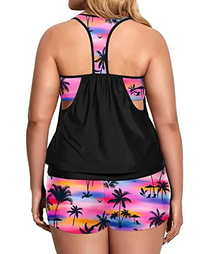 Plus Size Tankini Swimsuit For Women With Big Breasts-Black Conut Tree