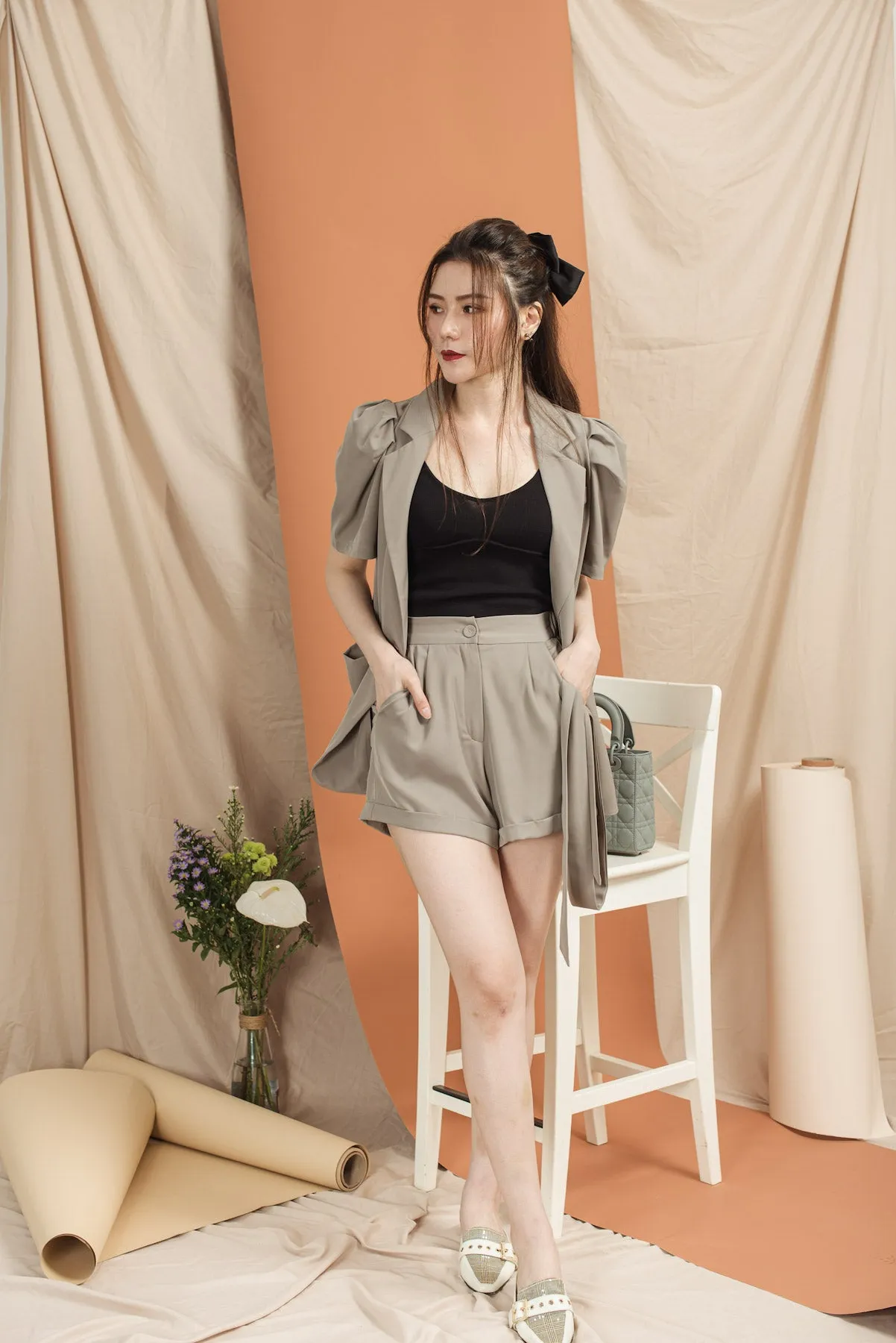 Puff Sleeve Double Breasted Short Set