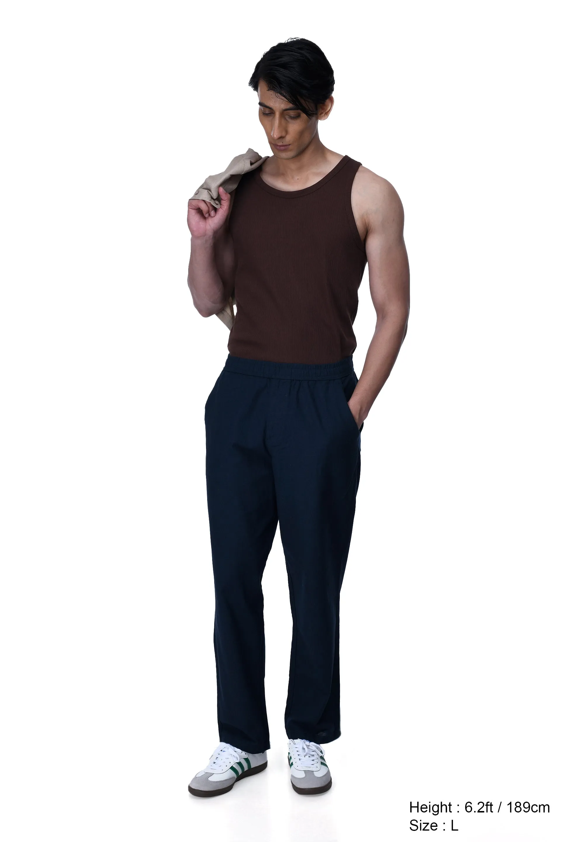 RAW SLUB RELAXED FLEXIWAIST PANTS IN BLUE