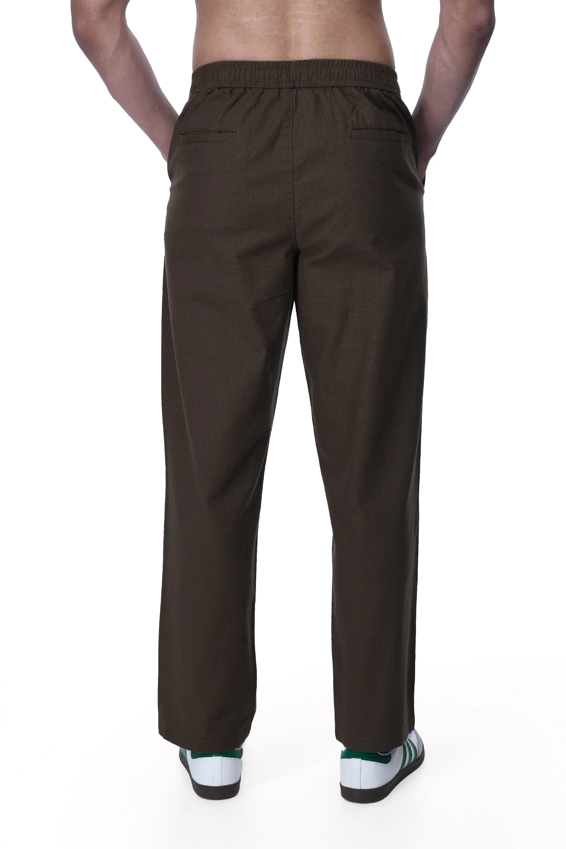 RAW SLUB RELAXED FLEXIWAIST PANTS IN BROWN