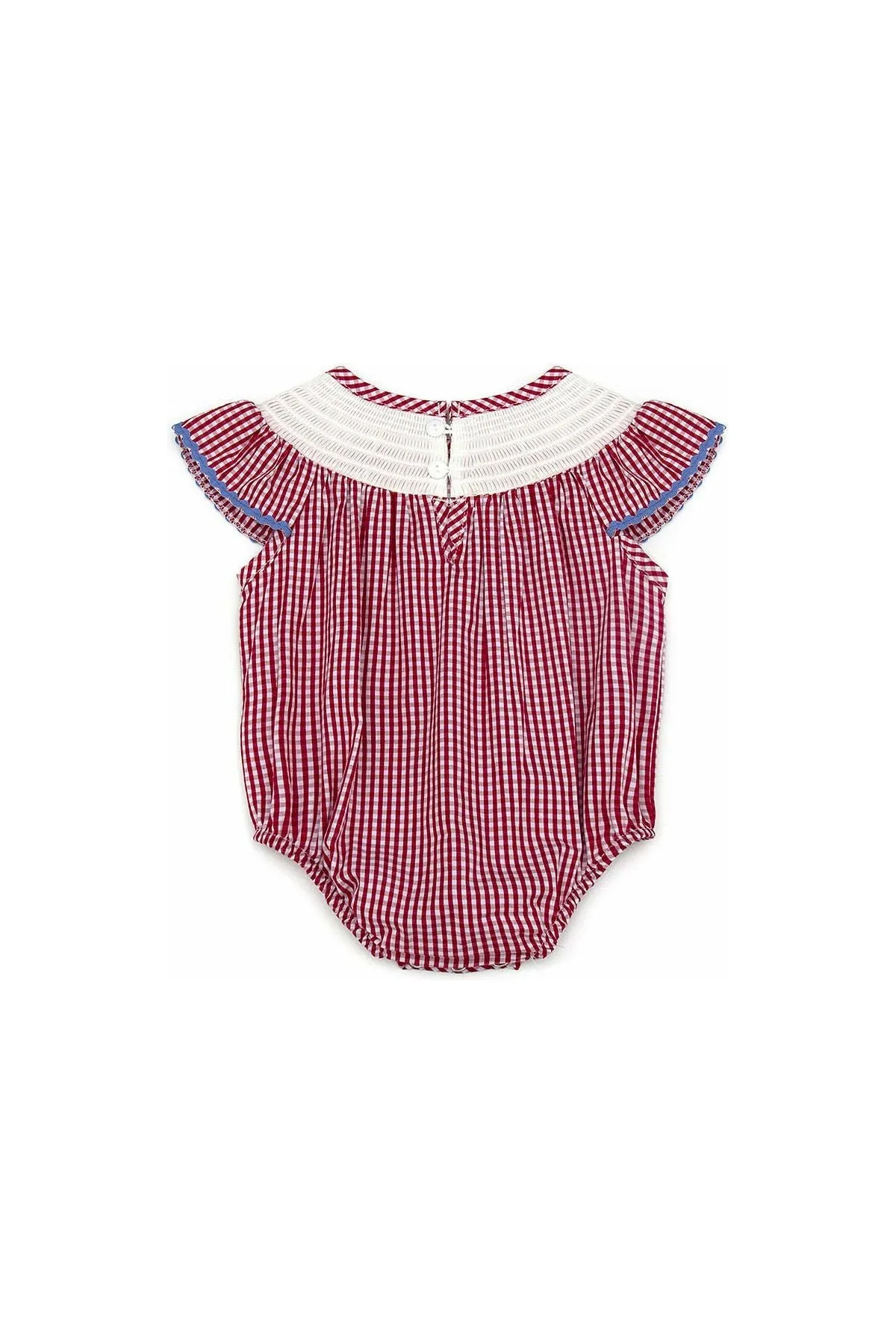 Red plaid crab smocked baby romper