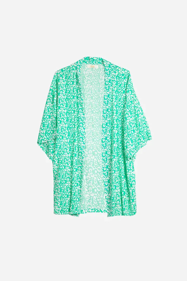 Sarta Green Two Tone Leopard Print Kimono