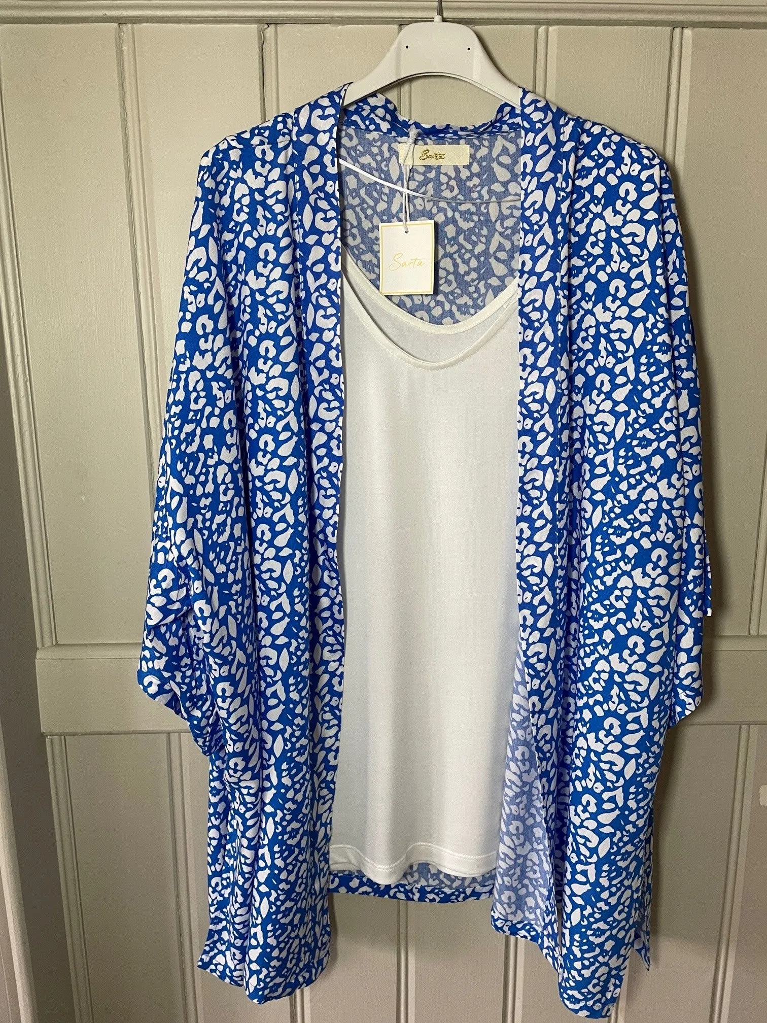 Sarta Green Two Tone Leopard Print Kimono