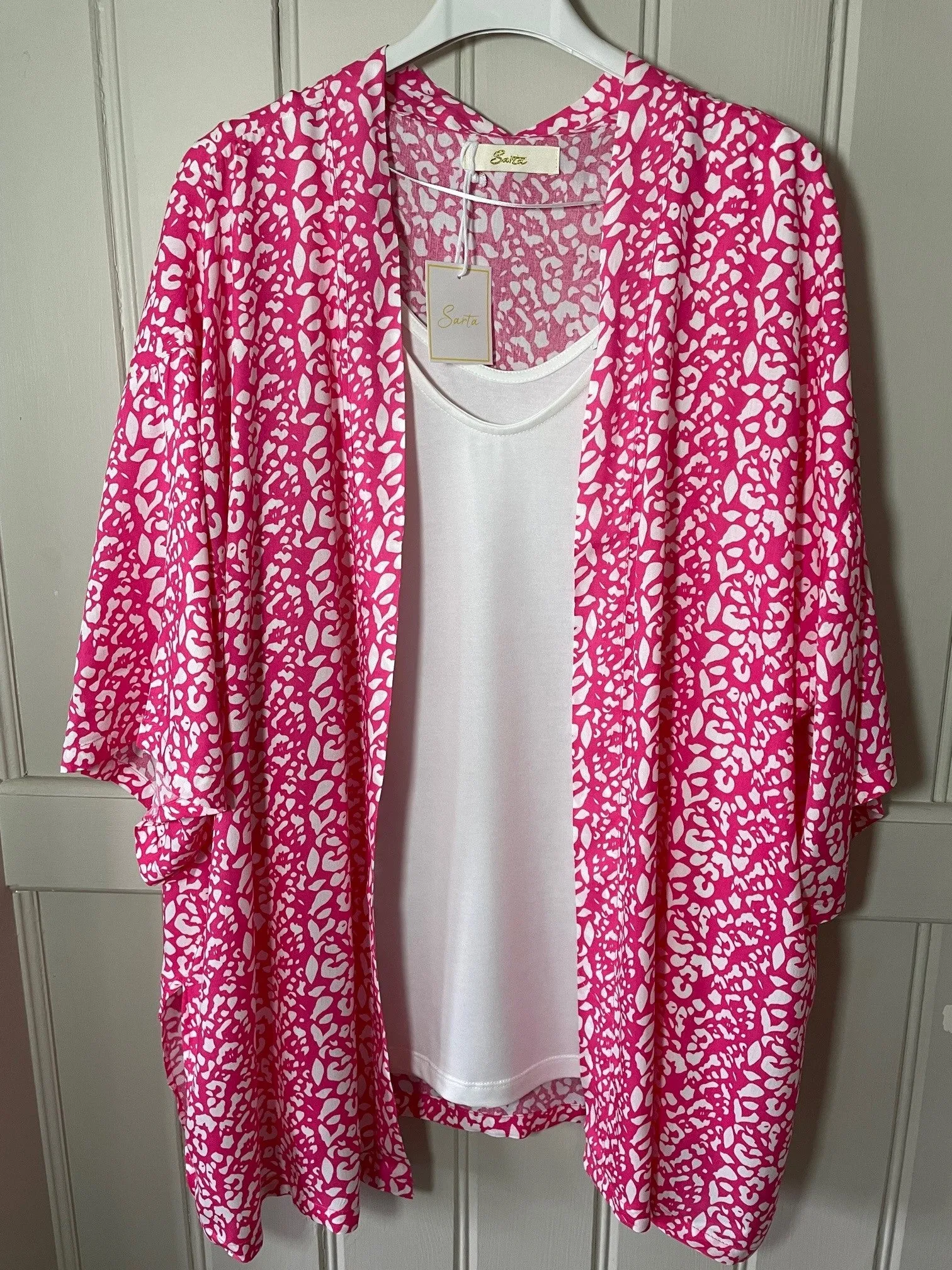 Sarta Green Two Tone Leopard Print Kimono