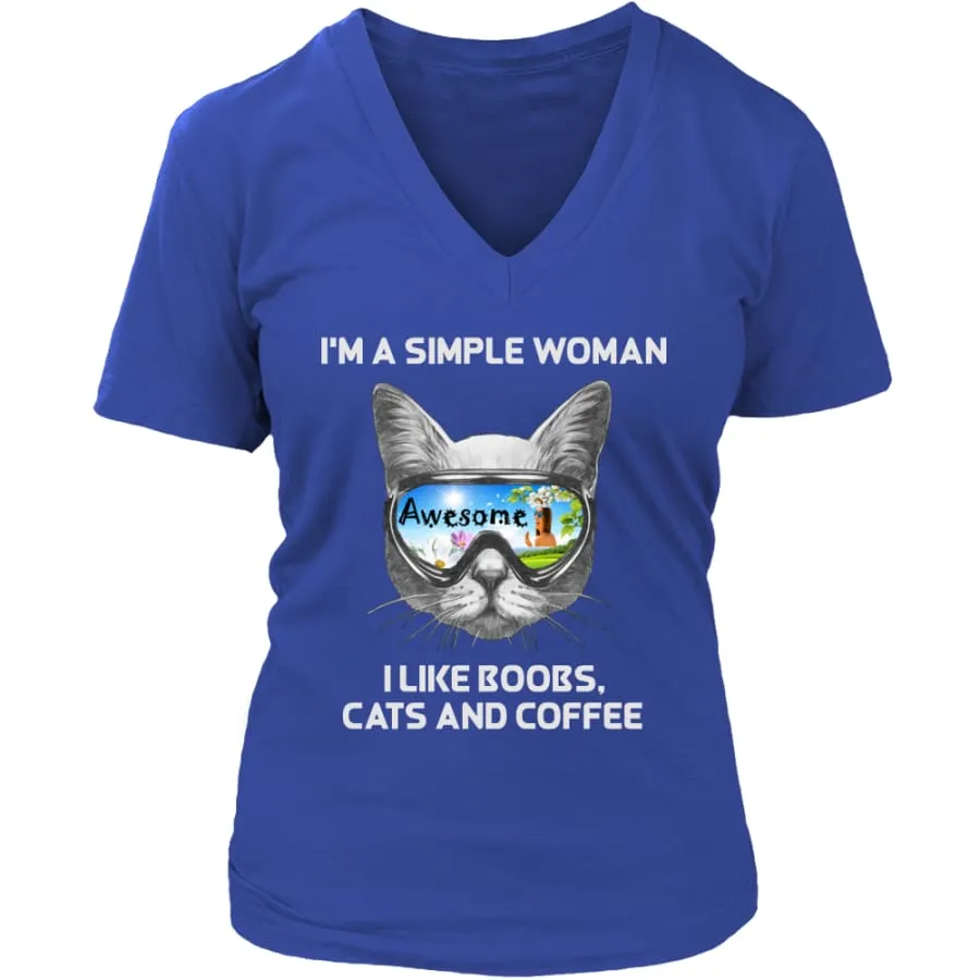 Simple Woman Shirt| Cute Cat Lover Shirts Women's V-Neck (8 colors)