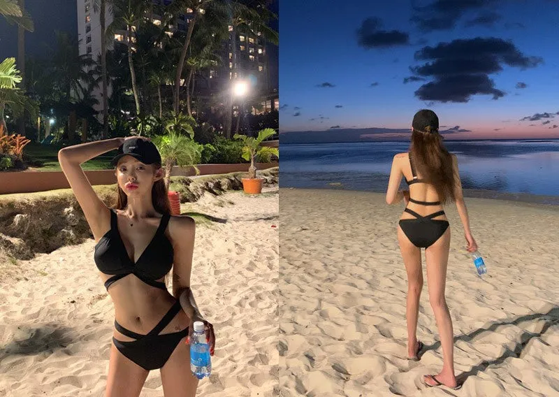 Small-Busted Sexy Three-Piece Bikini and Black Separates with Strap Swimwear