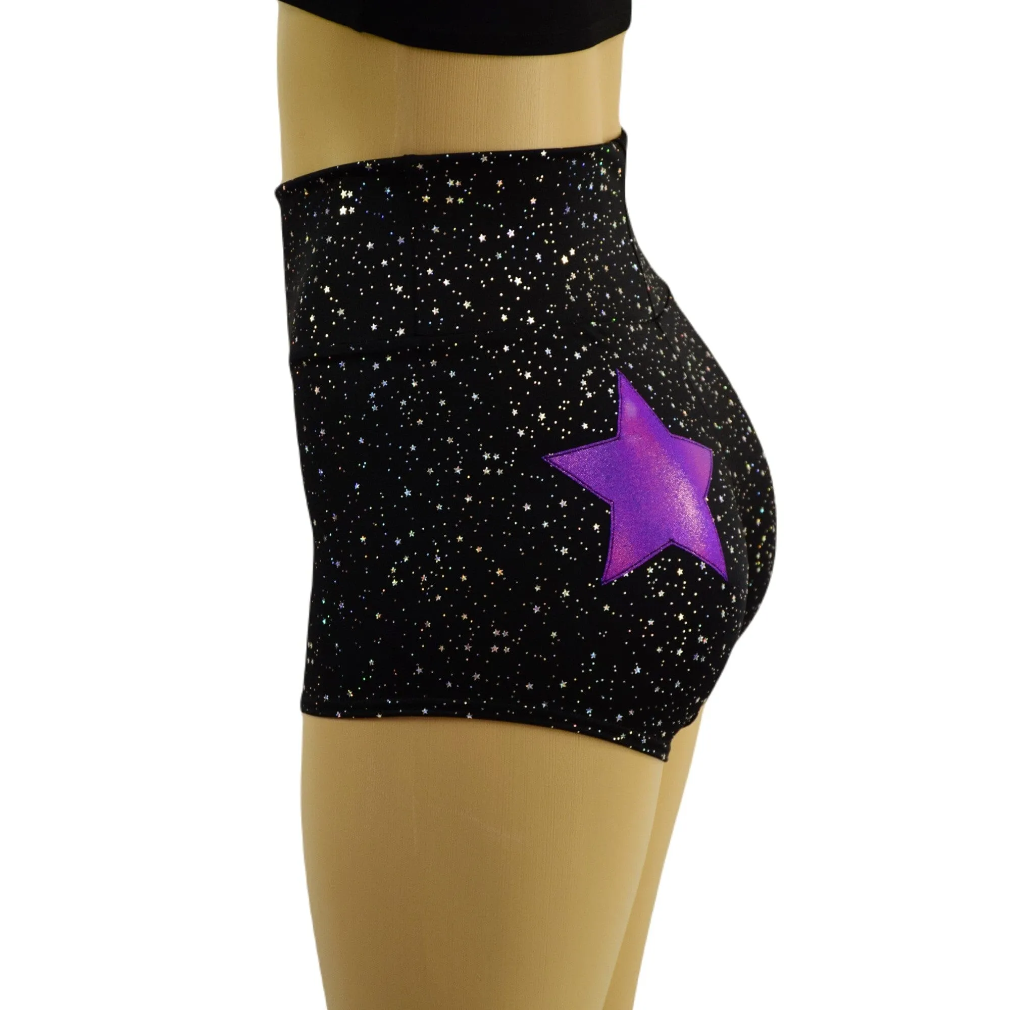 Star Noir High Waist Shorts with Grape Holo Star on Left Cheek