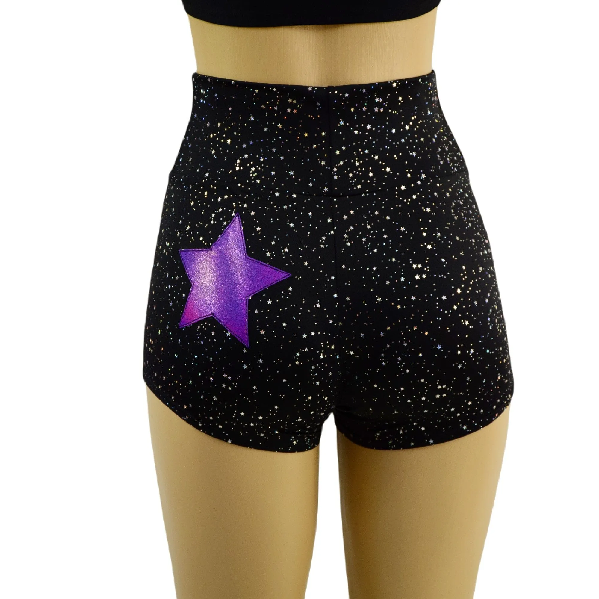Star Noir High Waist Shorts with Grape Holo Star on Left Cheek