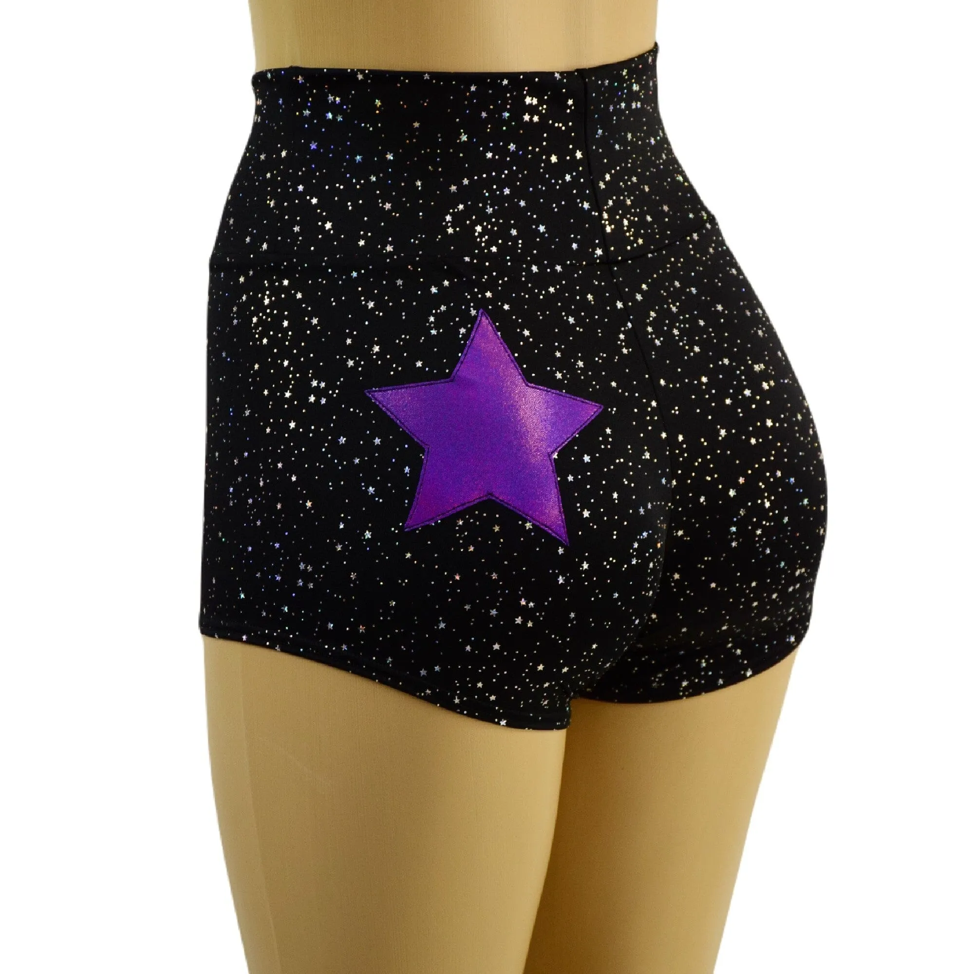 Star Noir High Waist Shorts with Grape Holo Star on Left Cheek
