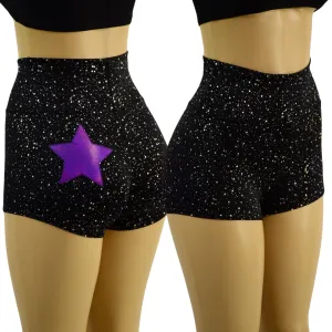 Star Noir High Waist Shorts with Grape Holo Star on Left Cheek